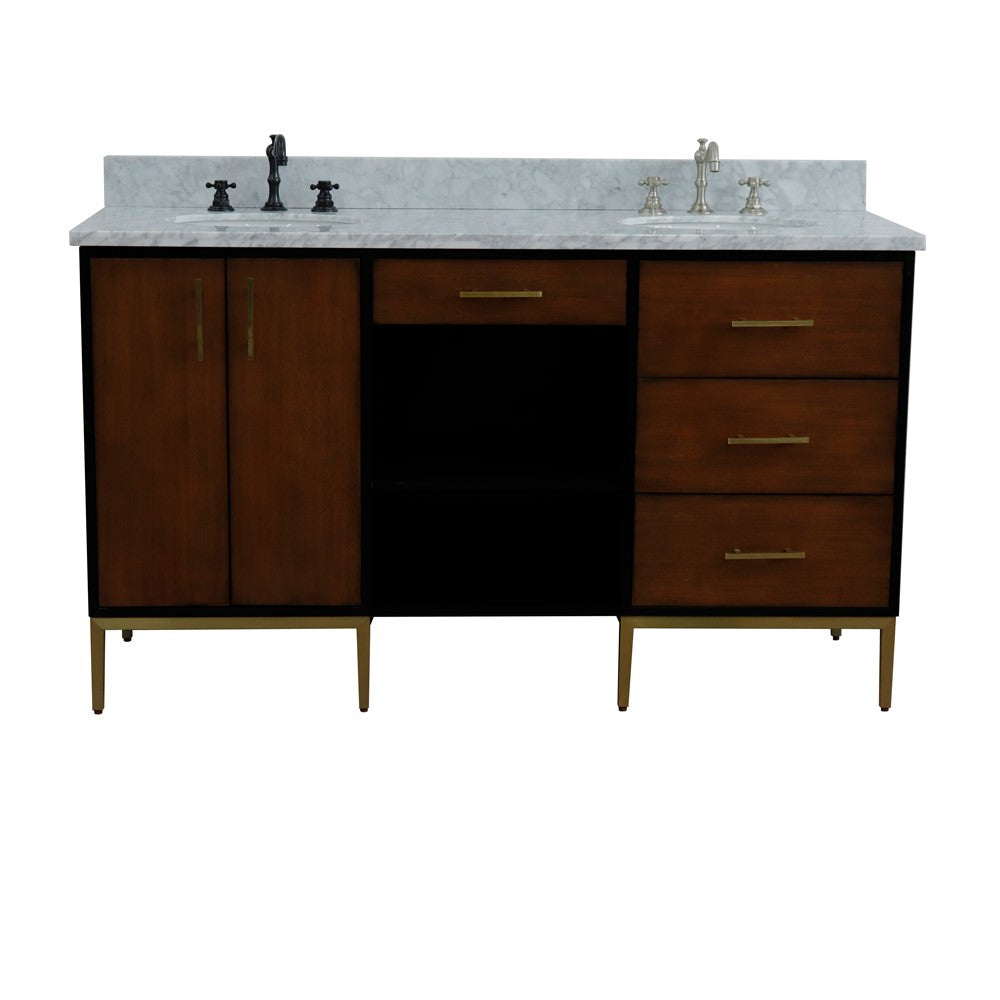 Bellaterra Home 61" Double sink vanity in Walnut and Black finish and Black galaxy granite and oval sink - Luxe Bathroom Vanities