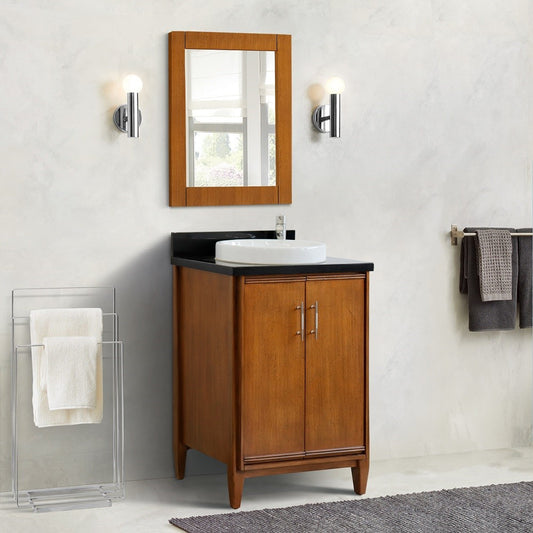 Bellaterra Home 25" Single sink vanity in Walnut finish with Black galaxy granite and round sink - Luxe Bathroom Vanities