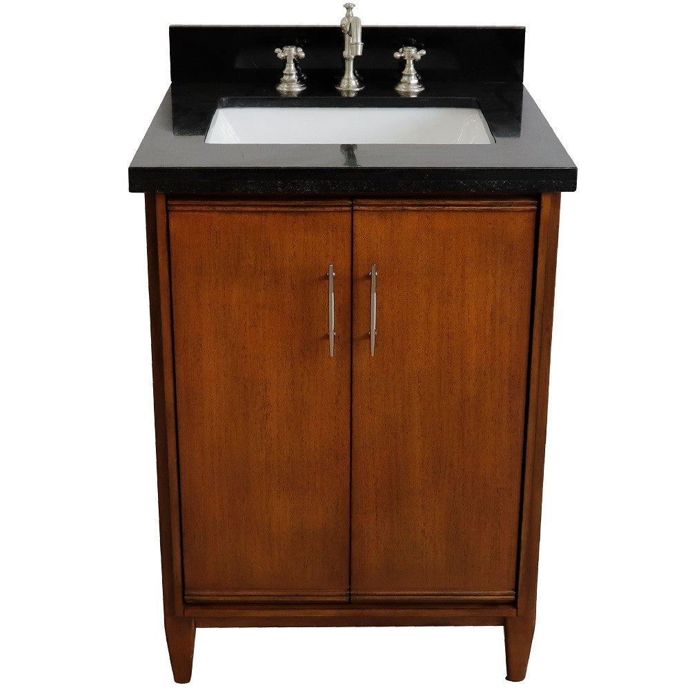 Bellaterra Home 25" Single sink vanity in Walnut finish with Black galaxy granite and rectangle sink - Luxe Bathroom Vanities