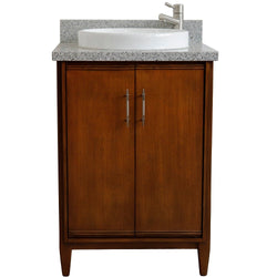 Bellaterra Home 25" Single sink vanity in Walnut finish with Black galaxy granite and round sink - Luxe Bathroom Vanities