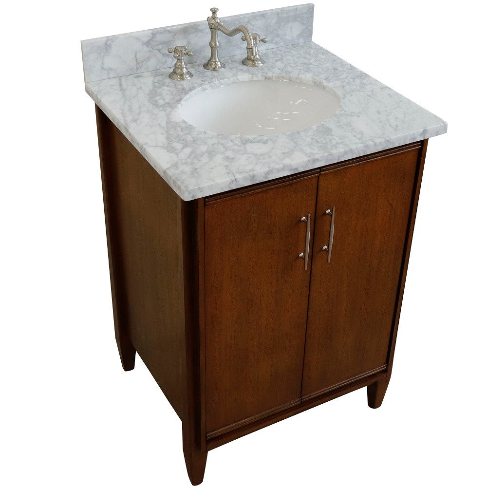 Bellaterra Home 25" Single sink vanity in Walnut finish with Black galaxy granite and oval sink - Luxe Bathroom Vanities