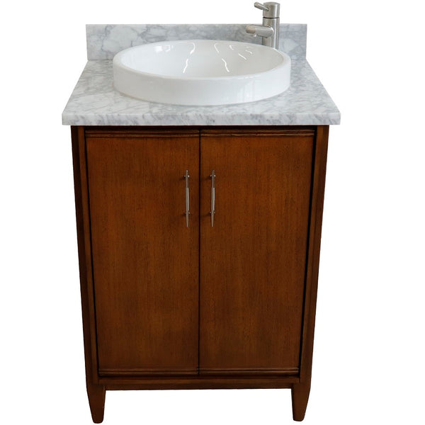 Bellaterra Home 25" Single sink vanity in Walnut finish with Black galaxy granite and round sink - Luxe Bathroom Vanities