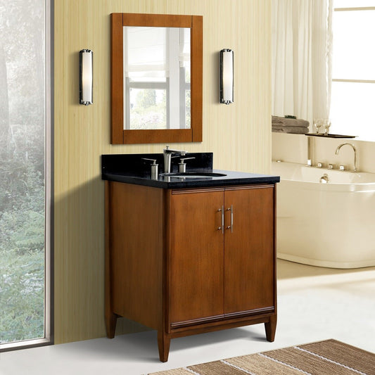 Bellaterra Home 31" Single sink vanity in Walnut finish with Black galaxy granite with oval sink - Luxe Bathroom Vanities