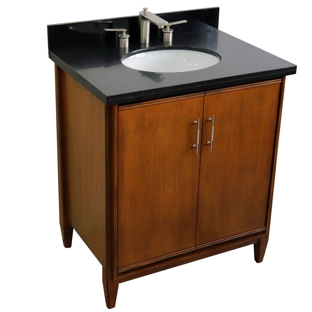 Bellaterra Home 31" Single sink vanity in Walnut finish with Black galaxy granite with oval sink - Luxe Bathroom Vanities