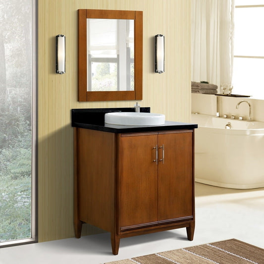 Bellaterra Home 31" Single sink vanity in Walnut finish with Black galaxy granite with round sink - Luxe Bathroom Vanities