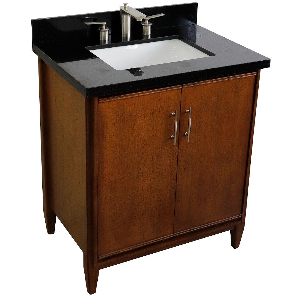 Bellaterra Home 31" Single sink vanity in Walnut finish with Black galaxy granite with rectangle sink - Luxe Bathroom Vanities