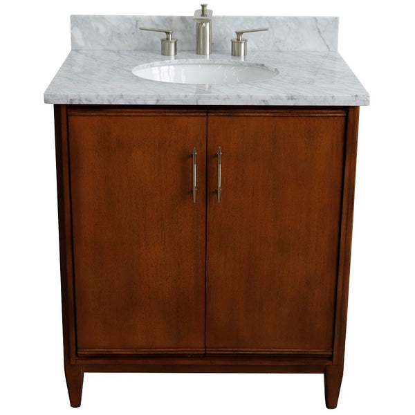 Bellaterra Home 31" Single sink vanity in Walnut finish with Black galaxy granite with oval sink - Luxe Bathroom Vanities