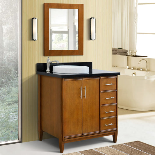 Bellaterra Home 37" Single vanity in Walnut finish with Black galaxy and round sink- Left door/Left sink - Luxe Bathroom Vanities