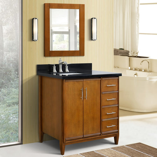 Bellaterra Home 37" Single vanity in Walnut finish with Black galaxy and rectangle sink- Left door/Left sink - Luxe Bathroom Vanities