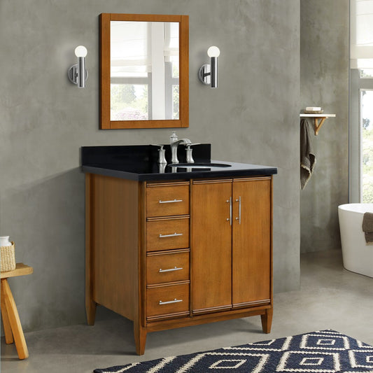 Bellaterra Home 37" Single vanity in Walnut finish with Black galaxy and oval sink- Right door/Right sink - Luxe Bathroom Vanities
