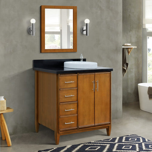 Bellaterra Home 37" Single vanity in Walnut finish with Black galaxy and round sink- Right door/Right sink - Luxe Bathroom Vanities