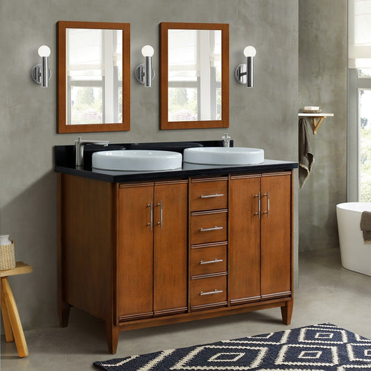 Bellaterra Home 49" Double sink vanity in Walnut finish with Black galaxy granite and round sink - Luxe Bathroom Vanities