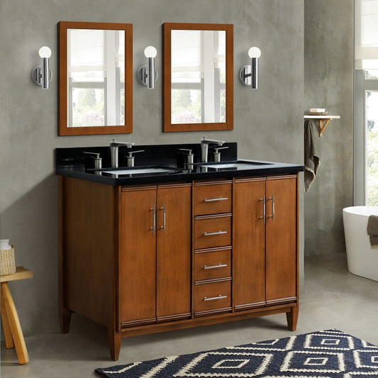 Bellaterra Home 49" Double sink vanity in Walnut finish with Black galaxy granite and rectangle sink - Luxe Bathroom Vanities
