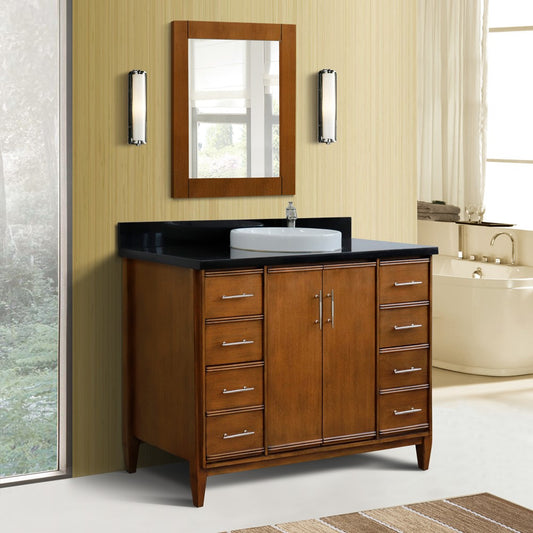 Bellaterra Home 49" Single sink vanity in Walnut finish with Black galaxy granite and round sink - Luxe Bathroom Vanities