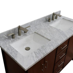 Bellaterra Home 55" Double vanity in Walnut finish with white carrara marble and rectangle sink - Luxe Bathroom Vanities