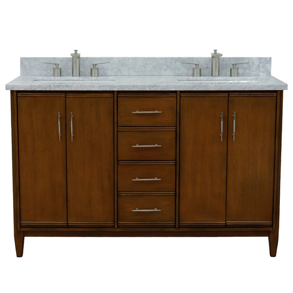 Bellaterra Home 55" Double vanity in Walnut finish with white carrara marble and rectangle sink - Luxe Bathroom Vanities