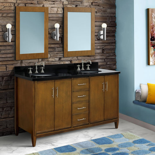 Bellaterra Home 61" Double sink vanity in Walnut finish with Black galaxy granite and oval sink - Luxe Bathroom Vanities