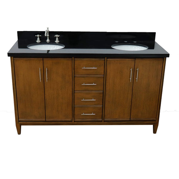 Bellaterra Home 61" Double sink vanity in Walnut finish with Black galaxy granite and oval sink - Luxe Bathroom Vanities
