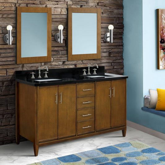 Bellaterra Home 61" Double sink vanity in Walnut finish with Black galaxy granite and rectangle sink - Luxe Bathroom Vanities
