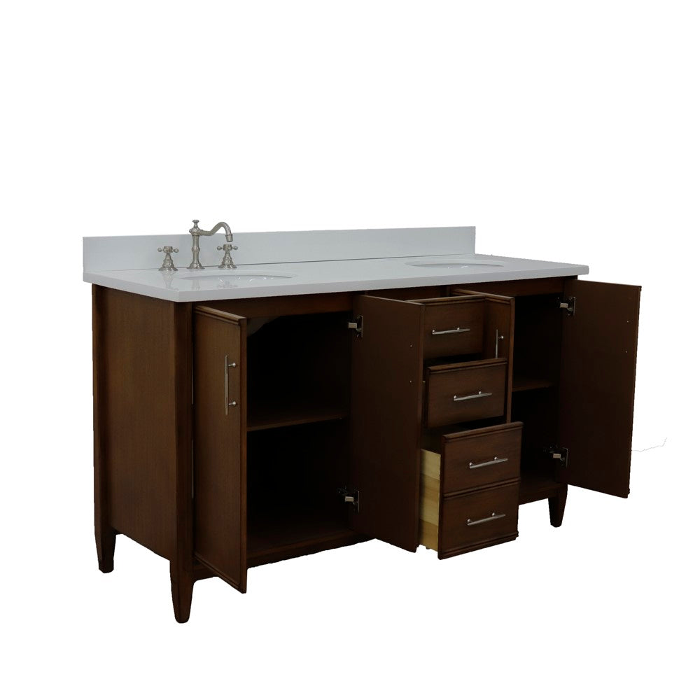 Bellaterra Home 61" Double sink vanity in Walnut finish with Black galaxy granite and oval sink - Luxe Bathroom Vanities