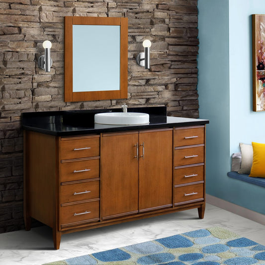 Bellaterra Home 61" Single sink vanity in Walnut finish with Black galaxy granite and round sink - Luxe Bathroom Vanities