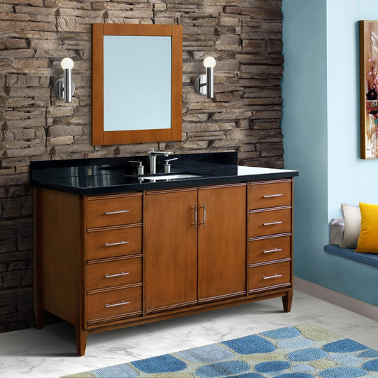 Bellaterra Home 61" Single sink vanity in Walnut finish with Black galaxy granite and rectangle sink - Luxe Bathroom Vanities