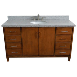 Bellaterra Home 61" Single sink vanity in Walnut finish with Black galaxy granite and oval sink - Luxe Bathroom Vanities