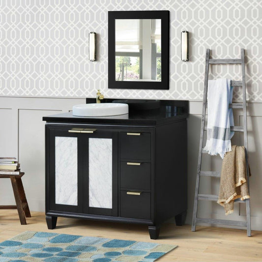 Bellaterra Home 43" Single vanity in Black finish with Black galaxy and round sink- Left door/Left sink - Luxe Bathroom Vanities