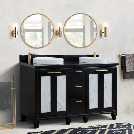 Bellaterra Home 61" Double sink vanity in Black finish with Black galaxy granite and round sink - Luxe Bathroom Vanities
