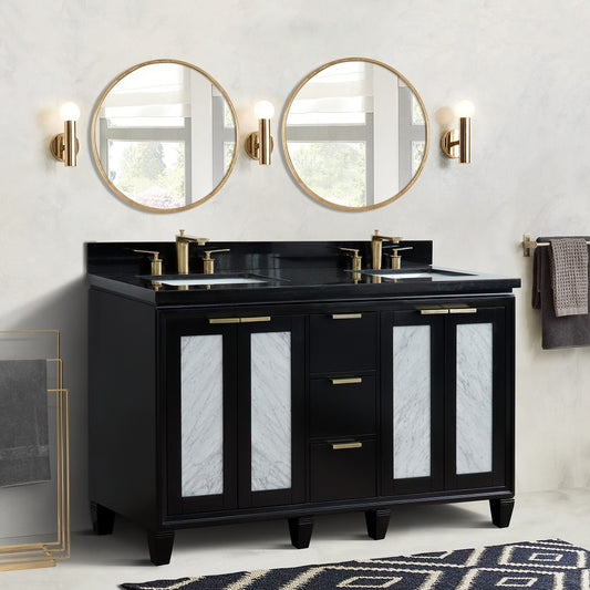 Bellaterra Home 61" Double sink vanity in Black finish with Black galaxy granite and rectangle sink - Luxe Bathroom Vanities