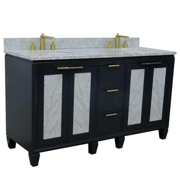 Bellaterra Home 61" Double sink vanity in Black finish with Black galaxy granite and oval sink - Luxe Bathroom Vanities
