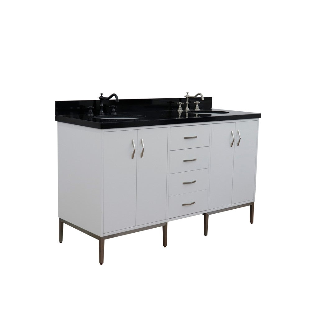 Bellaterra Home 61" Double sink vanity in White finish with Black galaxy granite and oval sink - Luxe Bathroom Vanities