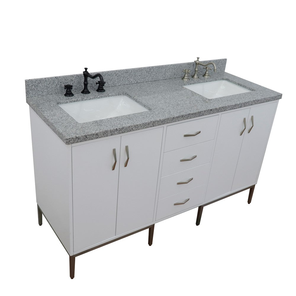 Bellaterra Home 61" Double sink vanity in White finish with Black galaxy granite and rectangle sink - Luxe Bathroom Vanities