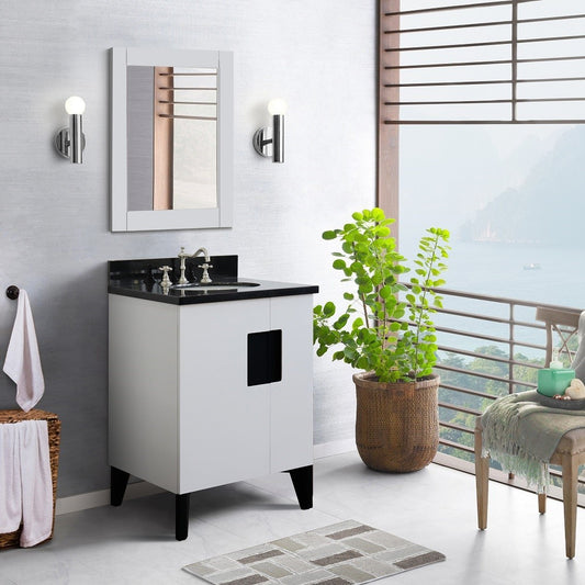 Bellaterra Home 25" Single sink vanity in White finish with Black galaxy granite and oval sink - Luxe Bathroom Vanities