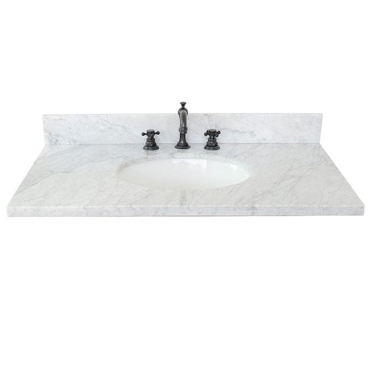 37" White Carrara Marble Top With Oval Sink - Luxe Bathroom Vanities