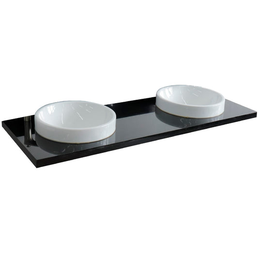 61" Black galaxy countertop and double round sink - Luxe Bathroom Vanities