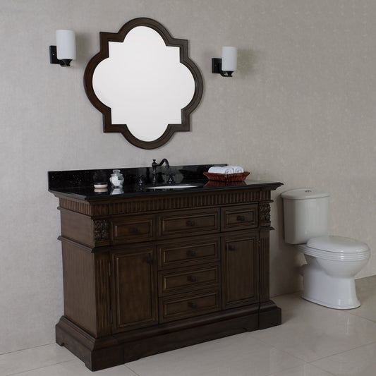 50" In Single Sink Vanity" In Sable Walnut With Black Granite Top - Luxe Bathroom Vanities