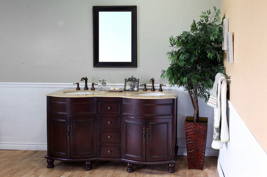 62" In Double Sink Vanity Wood Walnut Travertine - Luxe Bathroom Vanities