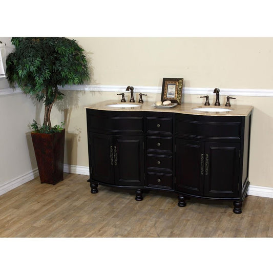 62" In Double Sink Vanity Dark Mahogany Travertine - Luxe Bathroom Vanities