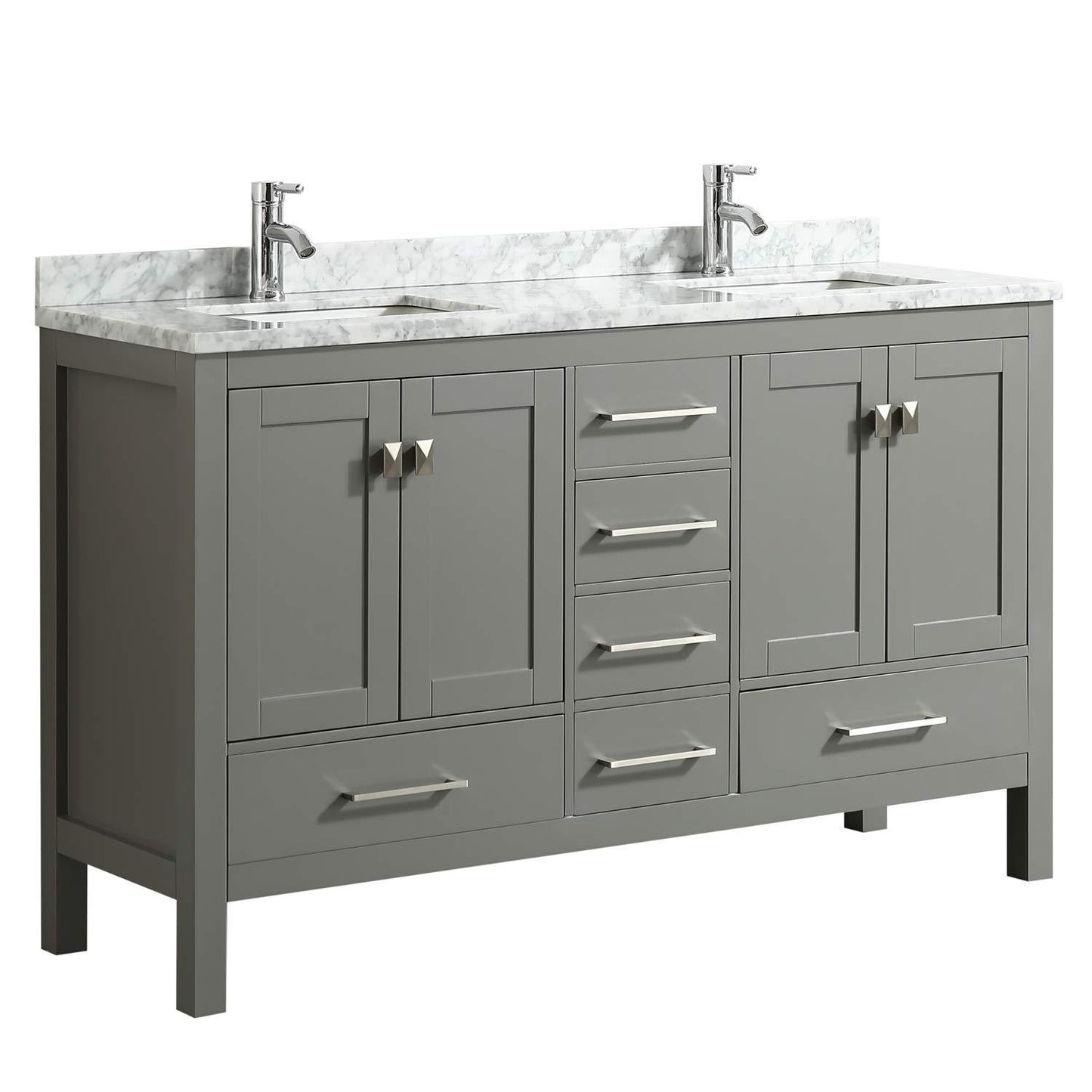 Eviva London 60" X 18" Transitional bathroom vanity with Crema marfil marble and double Porcelain Sinks - Luxe Bathroom Vanities Luxury Bathroom Fixtures Bathroom Furniture