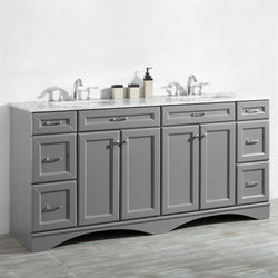 Vinnova Naples 72" Vanity in Grey with Carrara White Marble Countertop - Luxe Bathroom Vanities