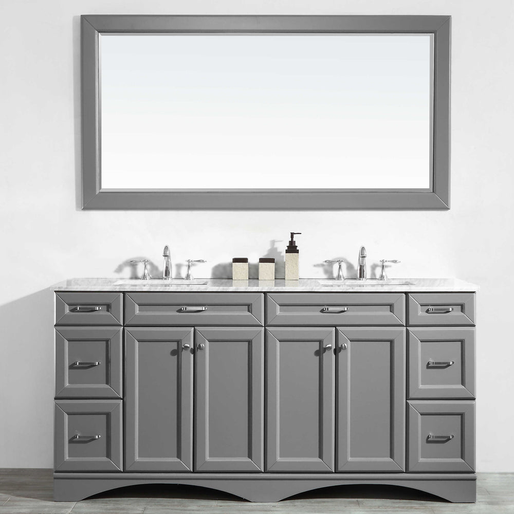Vinnova Naples 72" Vanity in Grey with Carrara White Marble Countertop - Luxe Bathroom Vanities