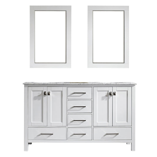 Vinnova Gela 60" Double Vanity in White with Carrara White Marble Countertop - Luxe Bathroom Vanities