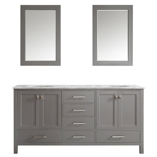 Vinnova Gela 72" Double Vanity in Grey with Carrara White Marble Countertop - Luxe Bathroom Vanities