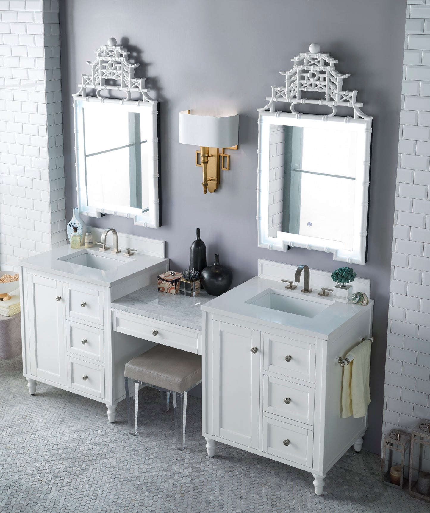 James Martin Copper Cove Encore 86" Double Vanity with Makeup Table - Luxe Bathroom Vanities
