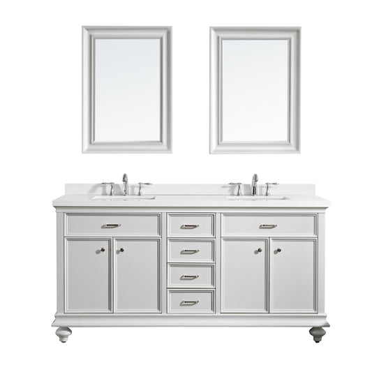 Vinnova Charlotte 72" Double Vanity in White with Carrara Quartz Stone Top - Luxe Bathroom Vanities