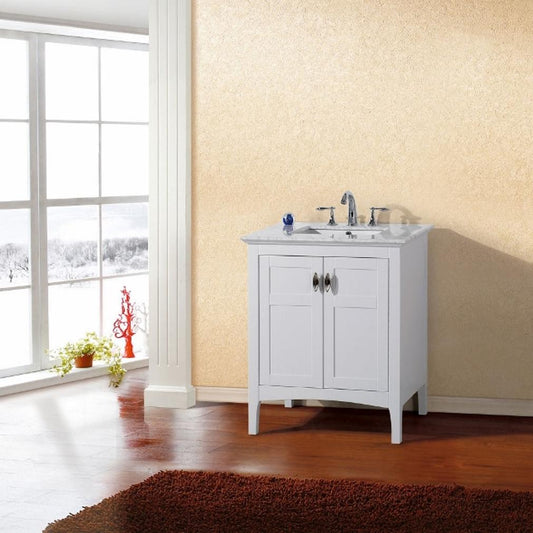 30" In Single Sink Vanity" In White With Marble Top" In White - Luxe Bathroom Vanities