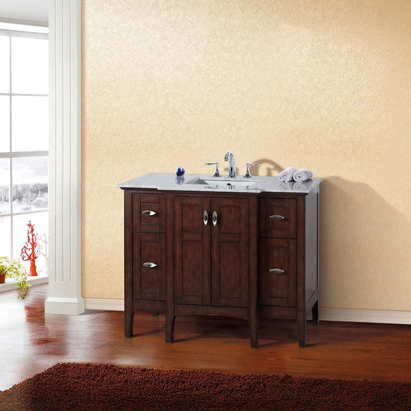 45" In Single Sink Vanity" In Sable Walnut With Marble Top" In White - Luxe Bathroom Vanities