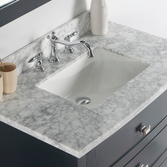 36" White carrara laminated countertop-rectangular sink - Luxe Bathroom Vanities