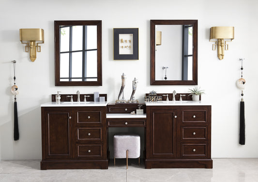 James Martin De Soto 94" Double Vanity Set with Makeup Table and 3 CM Countertop - Luxe Bathroom Vanities